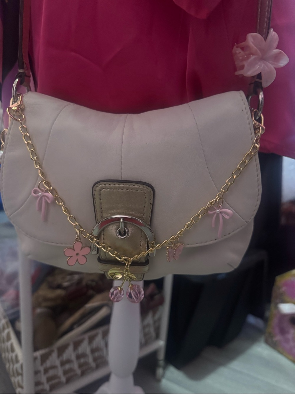 Coach Blush Pink Crossbody with Gold Charm Chain
